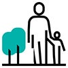 Pictogram depicting an adult and child next to a tree