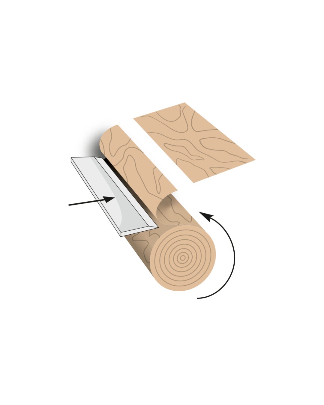 Rotary cutting of ayous log to produce veneer