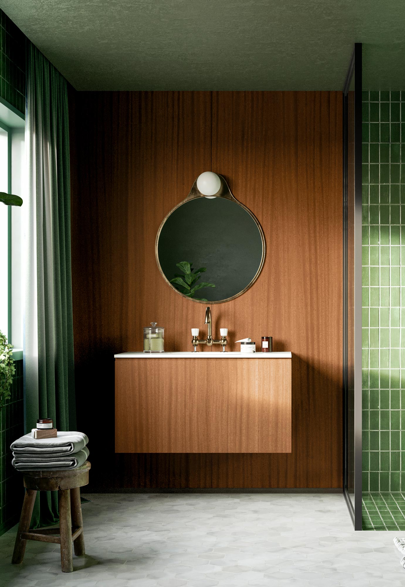 Shinnoki fineerhouten panelen - terra sapelli - badkamer