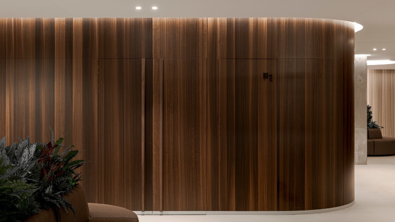 Office project with Shinnoki Shadow Eucalyptus wood veneer