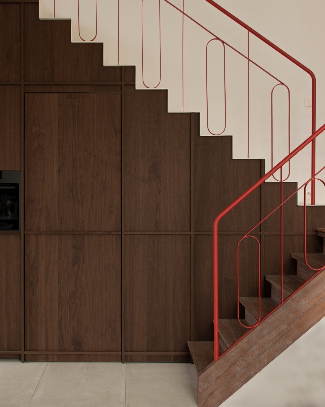 hallway and stairs - wood panels - cabinetry - wood veneer - shinnoki pure walnut
