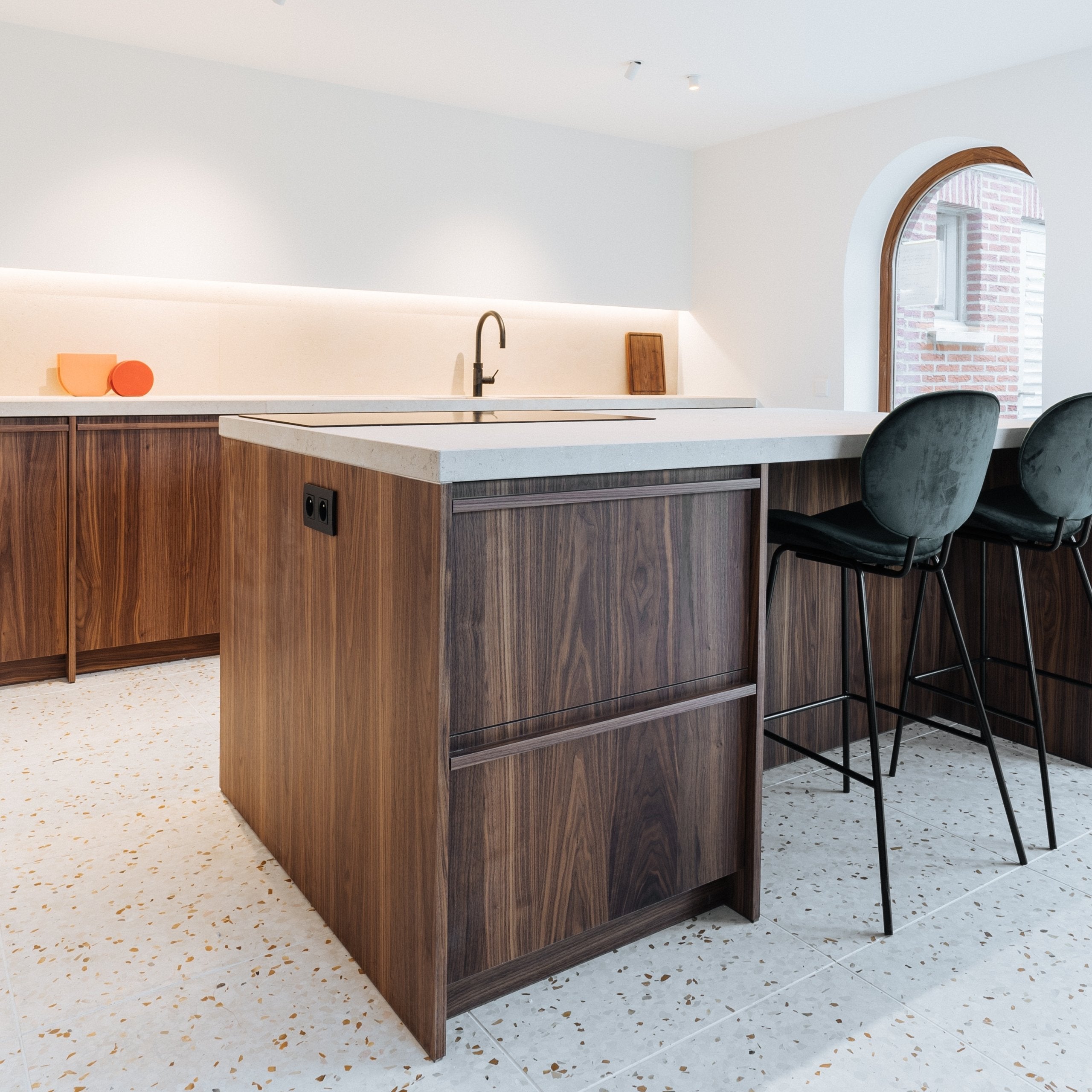 Project kitchen with custom walnut veneer