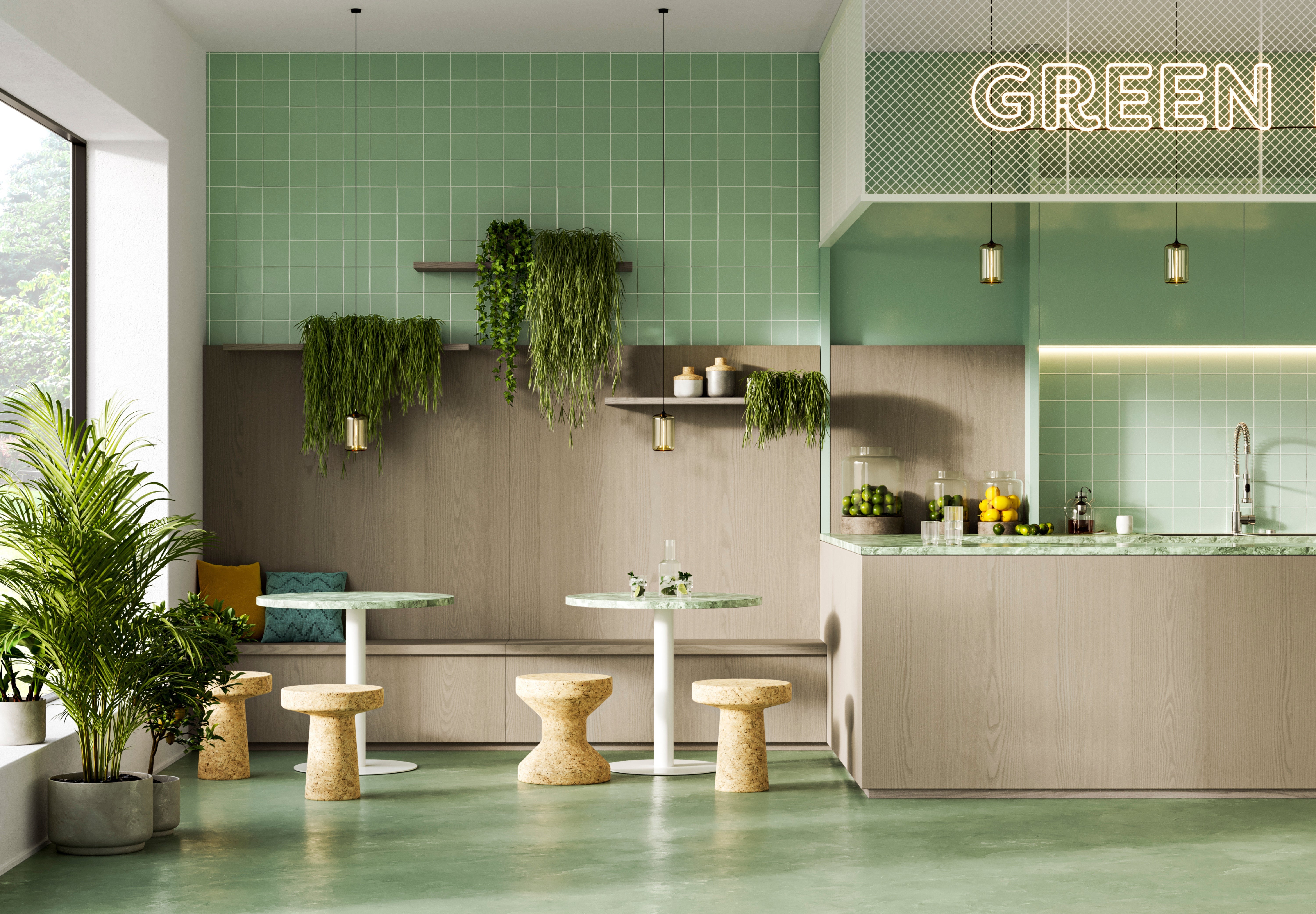 Café interieur met Shinnoki Pebble Triba - houtfineer