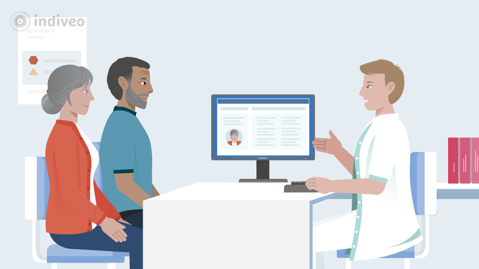 Patiënt is samen met naaste in gesprek met een zorgverlener 