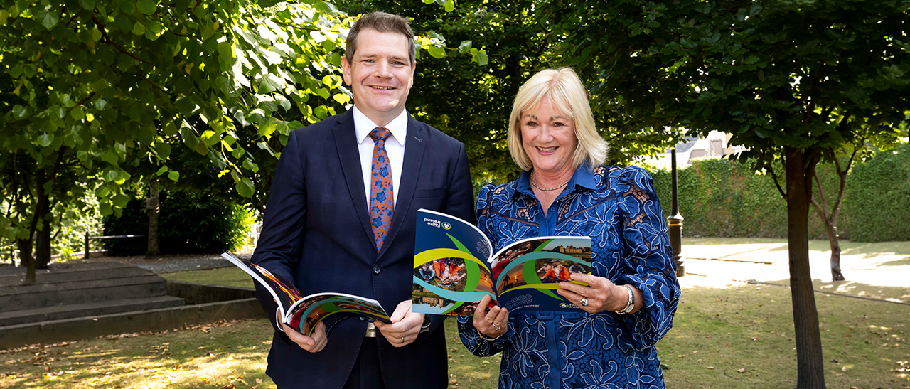 Minister for Enterprise, Tourism and Employment, Peter Burke TD, and Ruth Andrews, Chairperson of the Fáilte Ireland Authority, at the launch of Fáilte Ireland's Corporate Strategy 2026–2029.