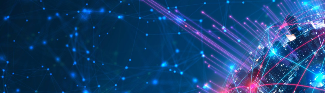 Modré pozadie s mnohými bodkami a čiarami