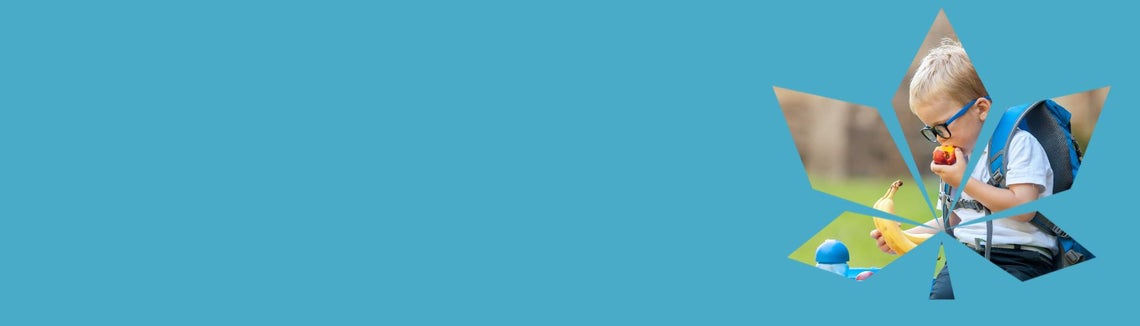 Niebieski prostokąt ze zdjęciem chłopca