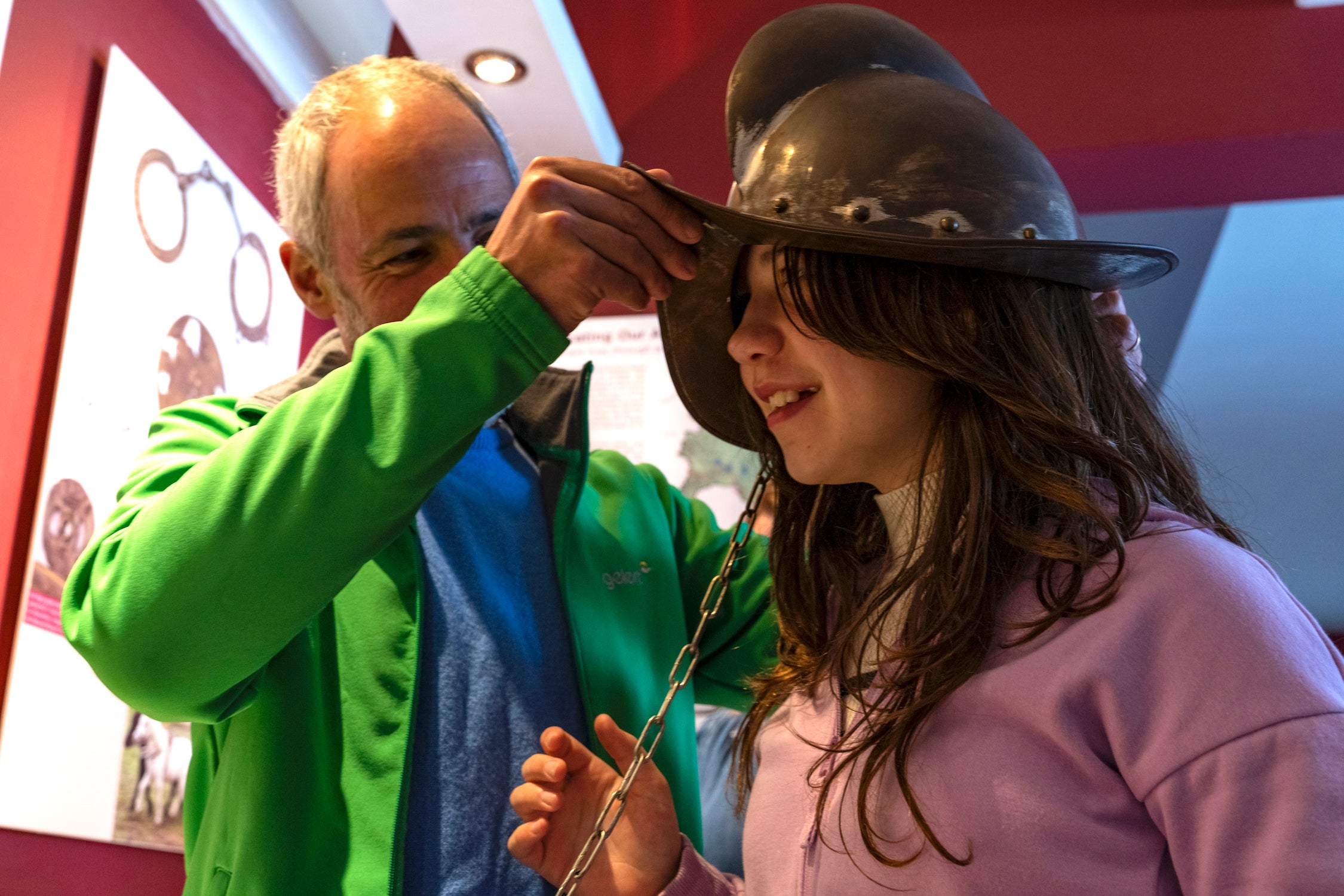 A man and girl in the Rathcroghan Visitor Centre in Co Roscommon