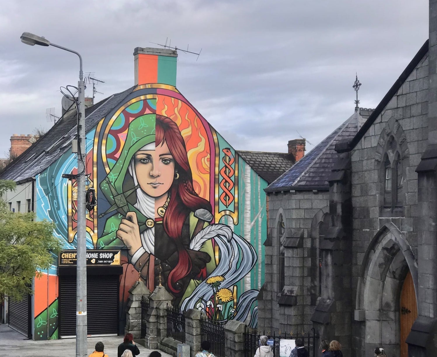 A mural of St Brigid in Dundalk, Co Louth