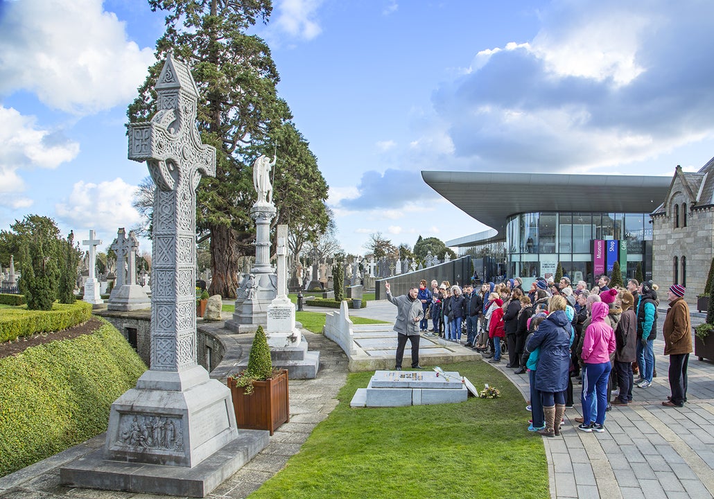 A group enjoying a guided tour of Glasnevin Cemetery