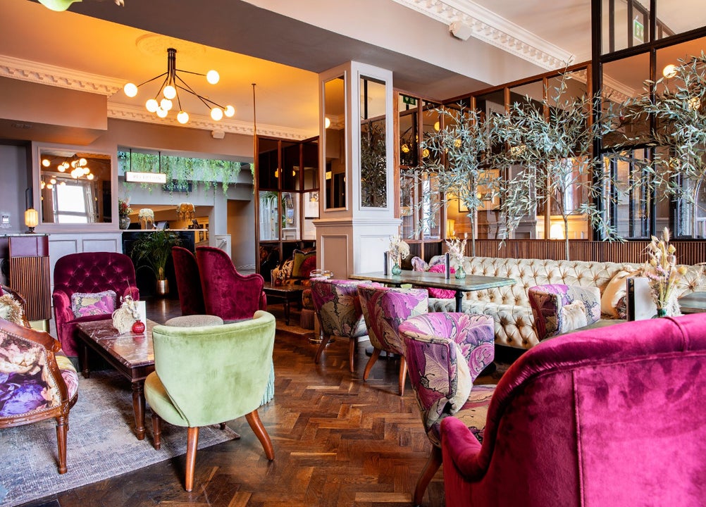 Seating area with tables and chairs