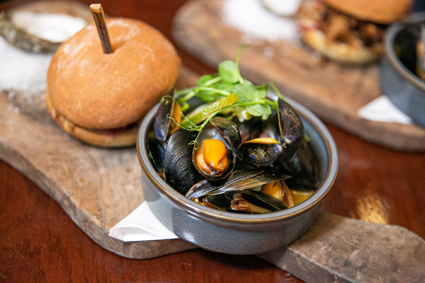 A bowl of mussels.