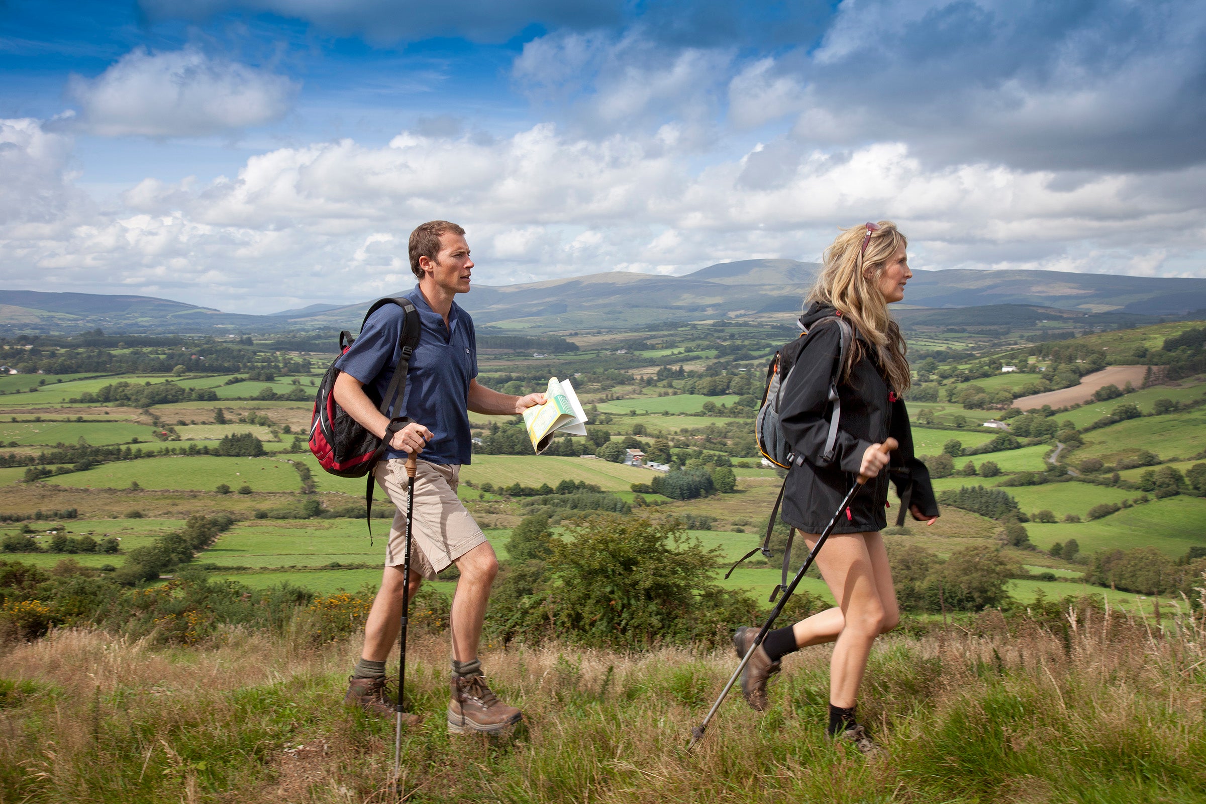 Couple hiking the Wicklow Way in the Wicklow Mountains in Ireland's Ancient East