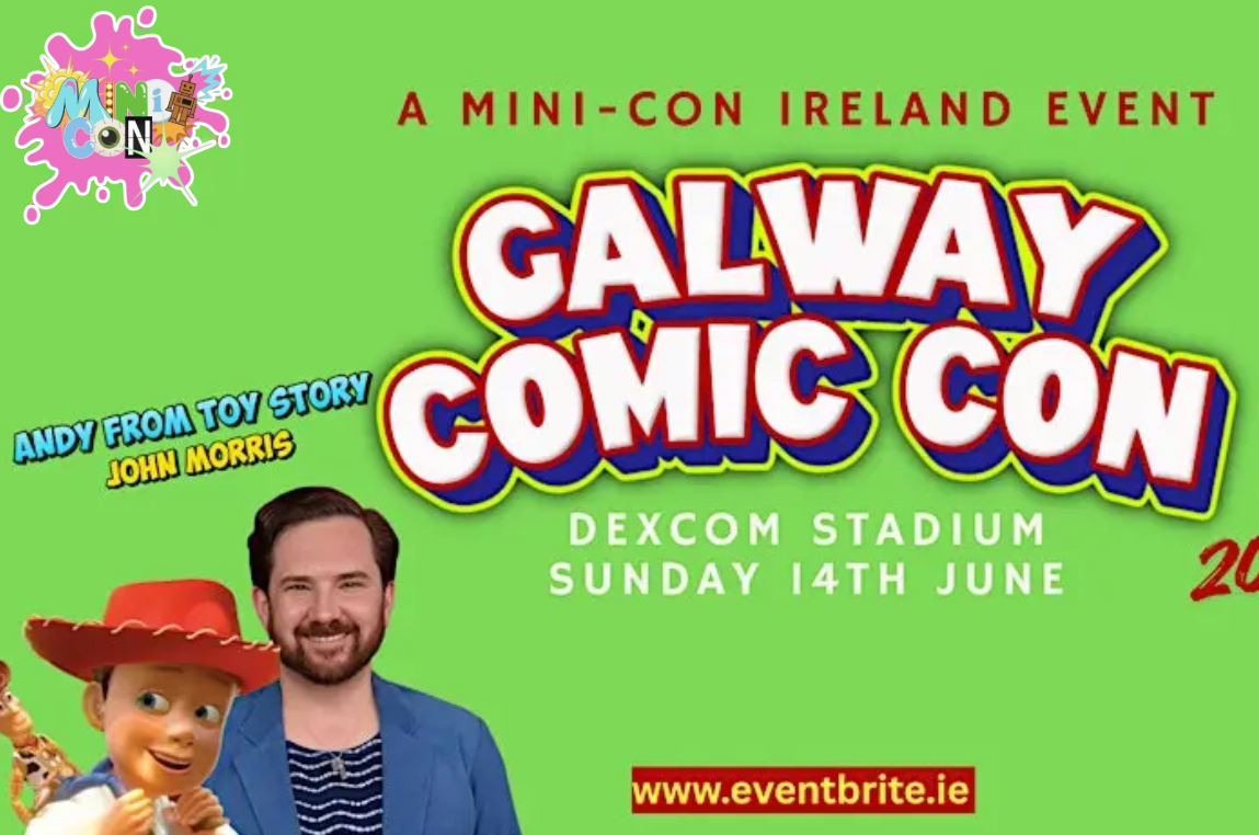 Bright green poster including smiling man and Jessie from Toy Story