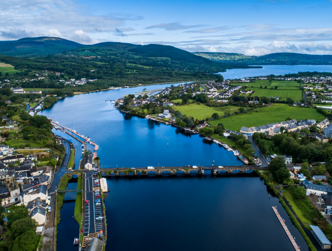 Aerial view of the 18th century bridge in Killaloe & Ballina