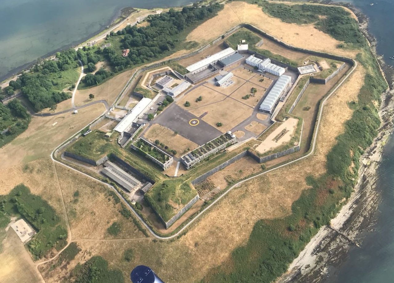 Aerial view of Spike Island from the helicopter