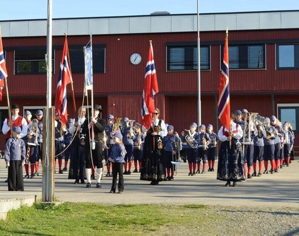 Members of Fredheim Skolekorps performing in Norway.