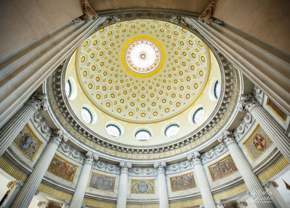 Upward view of interior rotunda with detailing