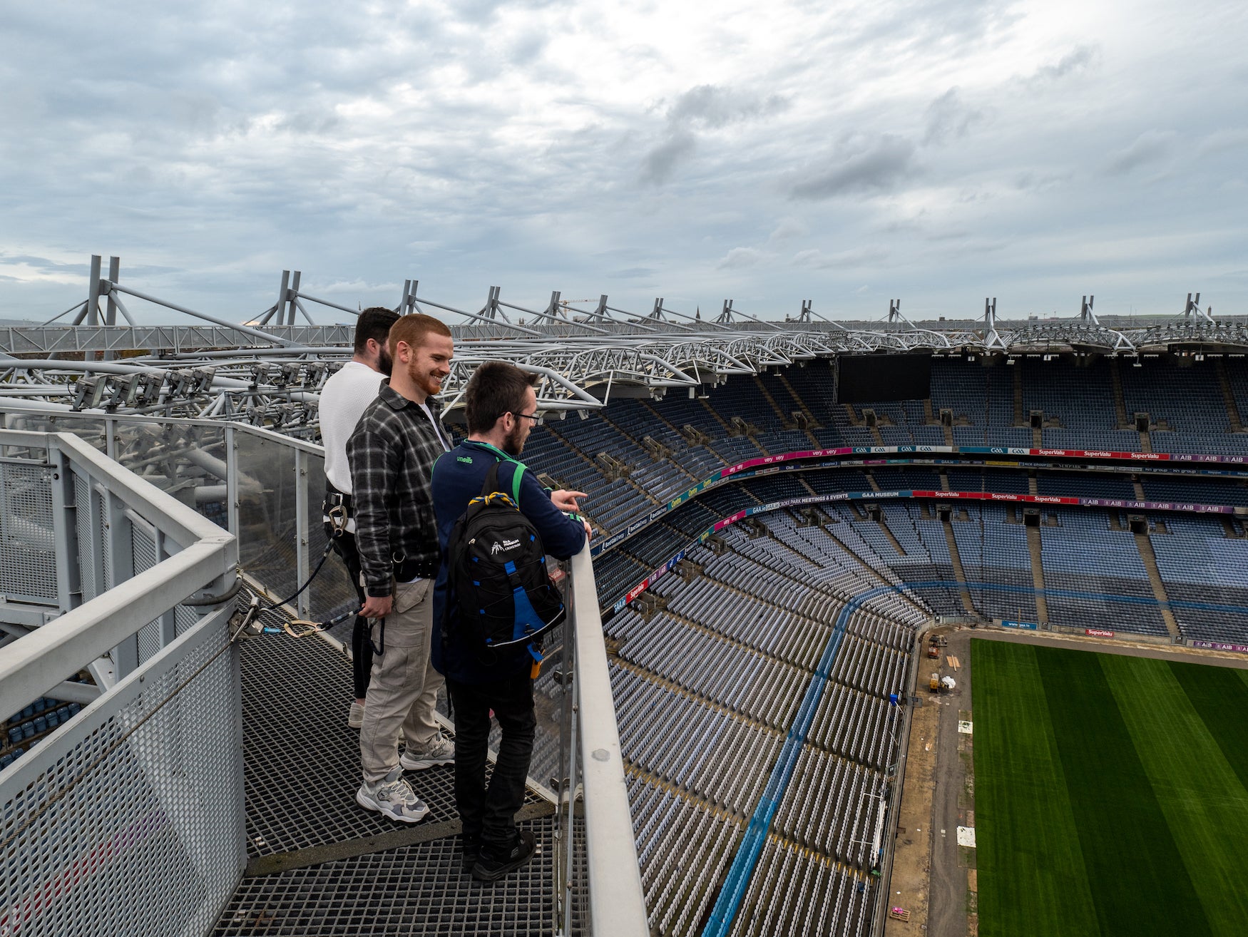Three people on the Croke Park Skyline Tour in Dublin city