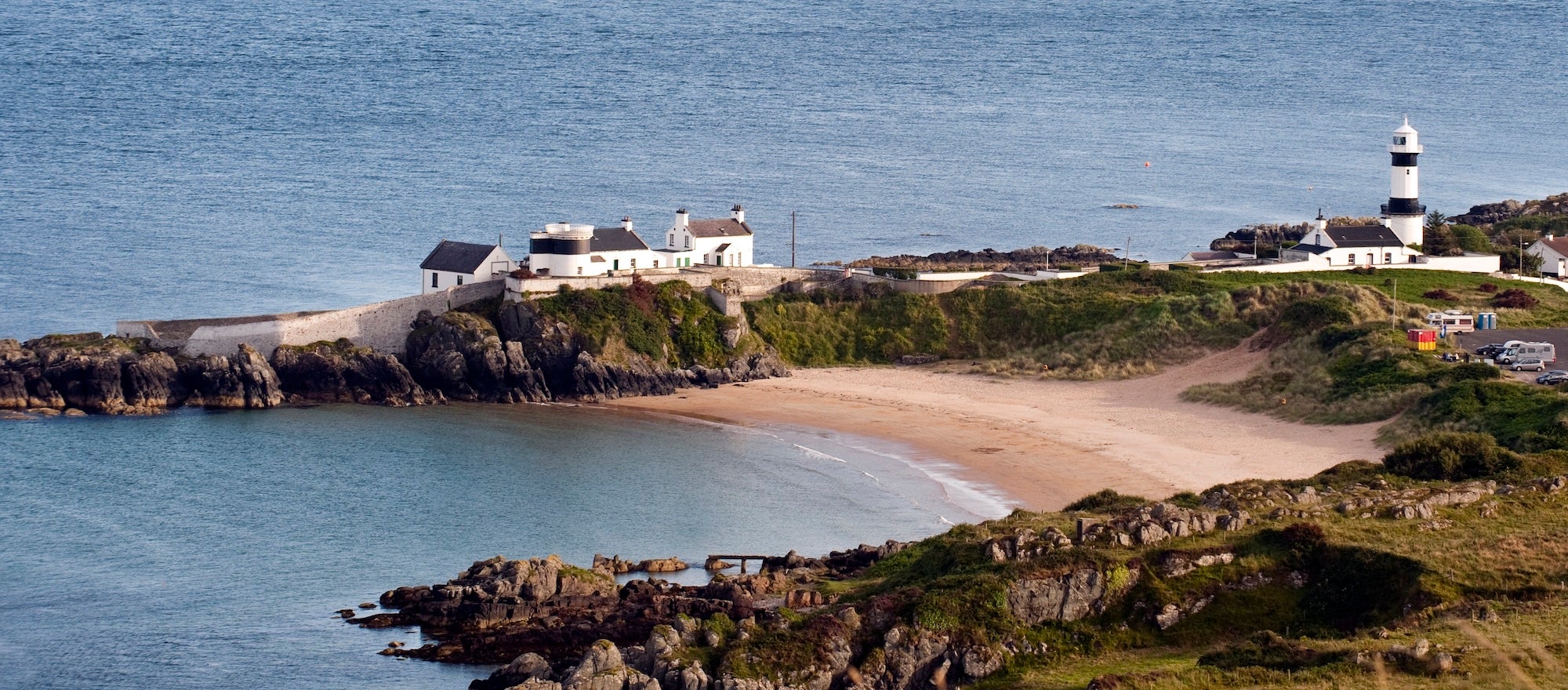 Aerial view of Stroove Lighthouse and beach in Co Donegal