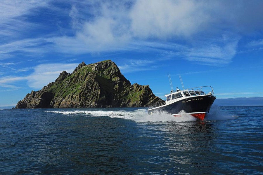 The Skellig Coast Adventures boat leaving Skellig Michael