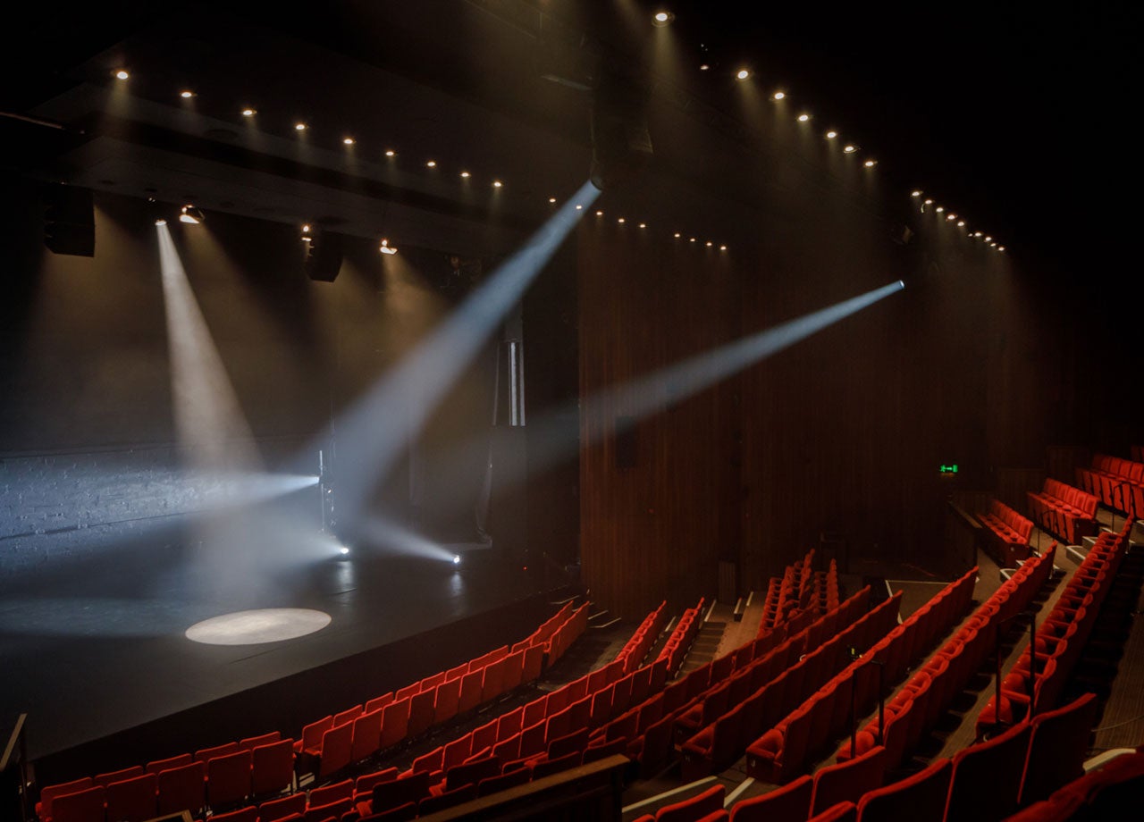 View of the stage and empty theatre at the Abbey Theatre