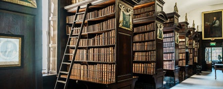 A room with rows of bookshelves