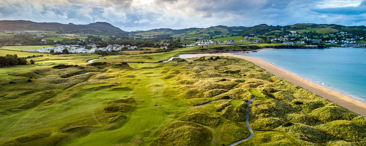 Portsalon Golf course with beach and sea to the right