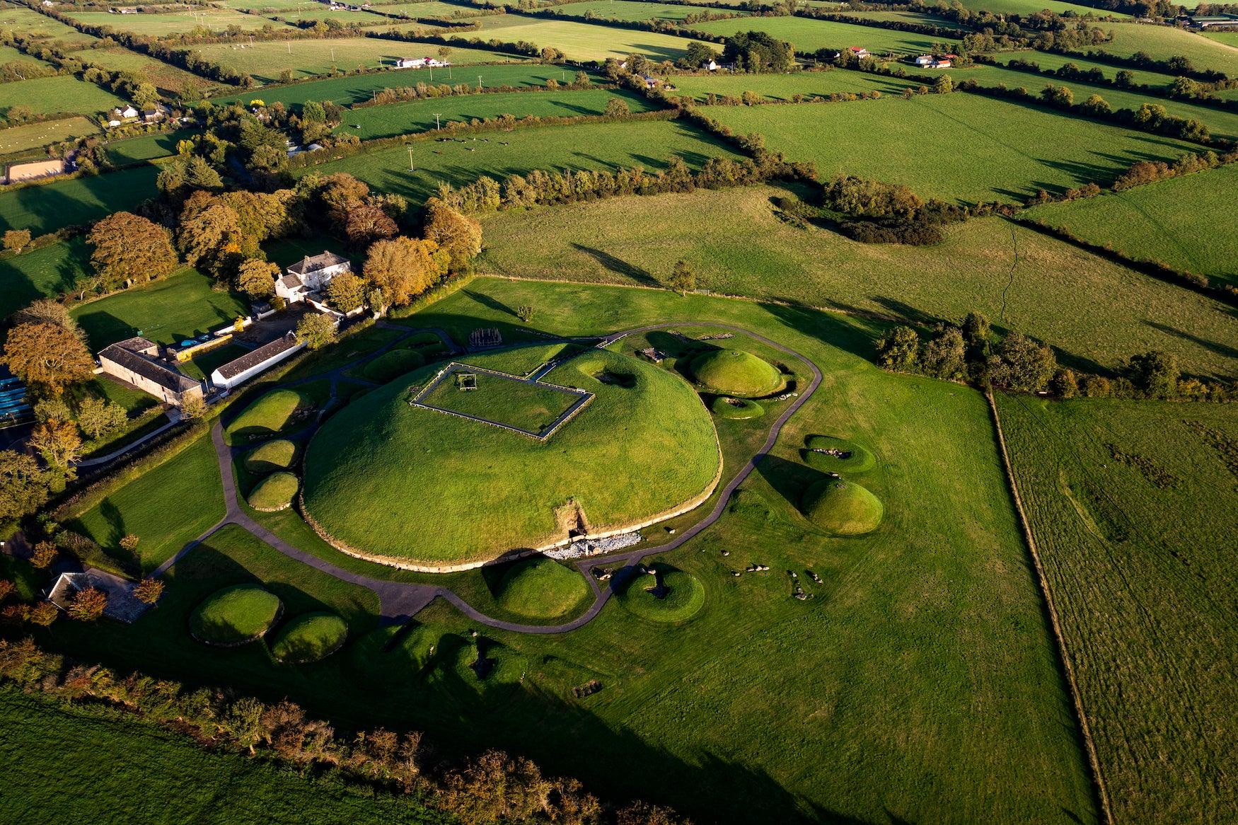 Aerial view of the tomb site at Knowth in Co Meath