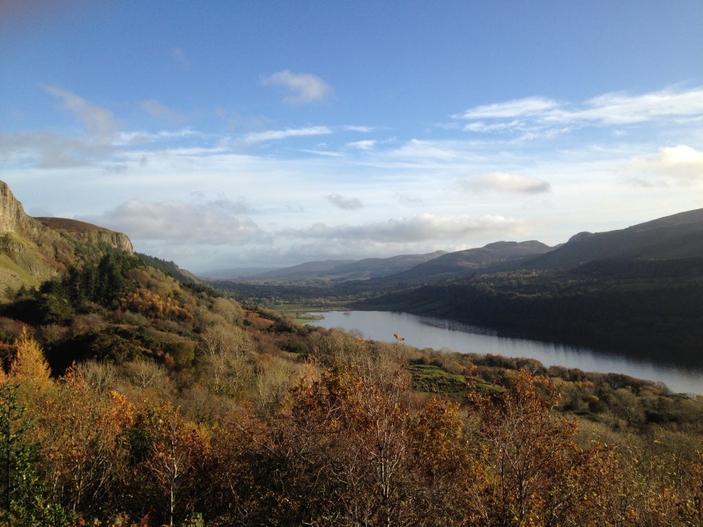 Aerial view of mountains and lake