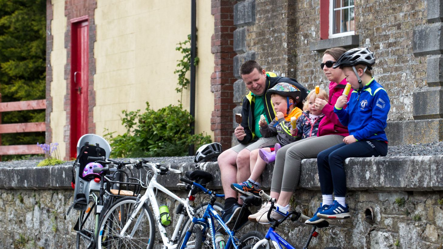 A family enjoying an ice cream break on the Old Rail Trail, Westmeath