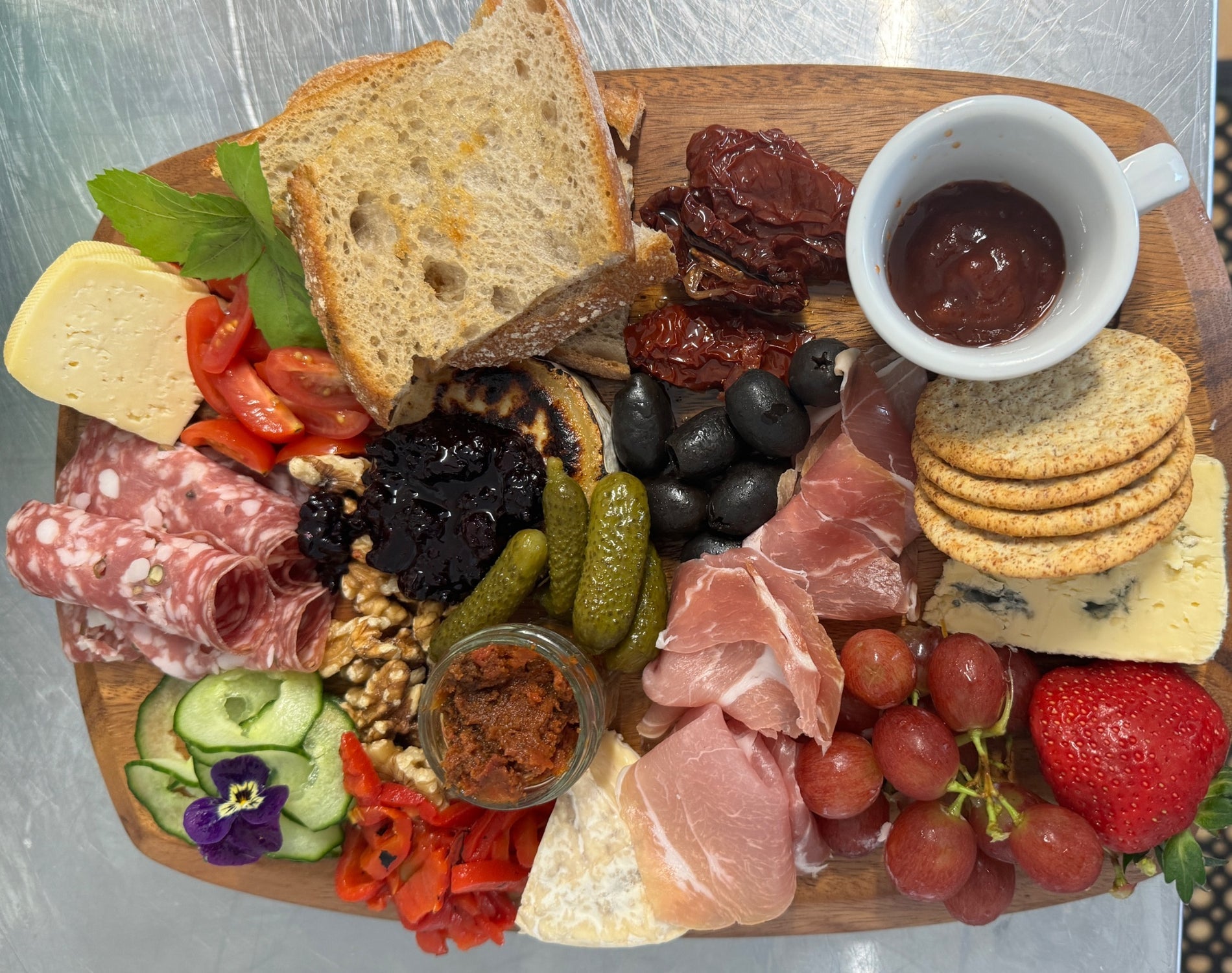 A charcuterie board at Greenway Lane art studio-café