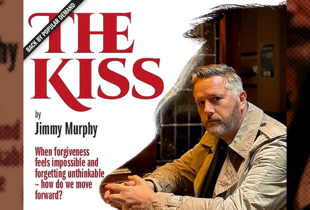 The Kiss with Luke Griffin at Viking Theatre, a serious looking man is seated at a bar