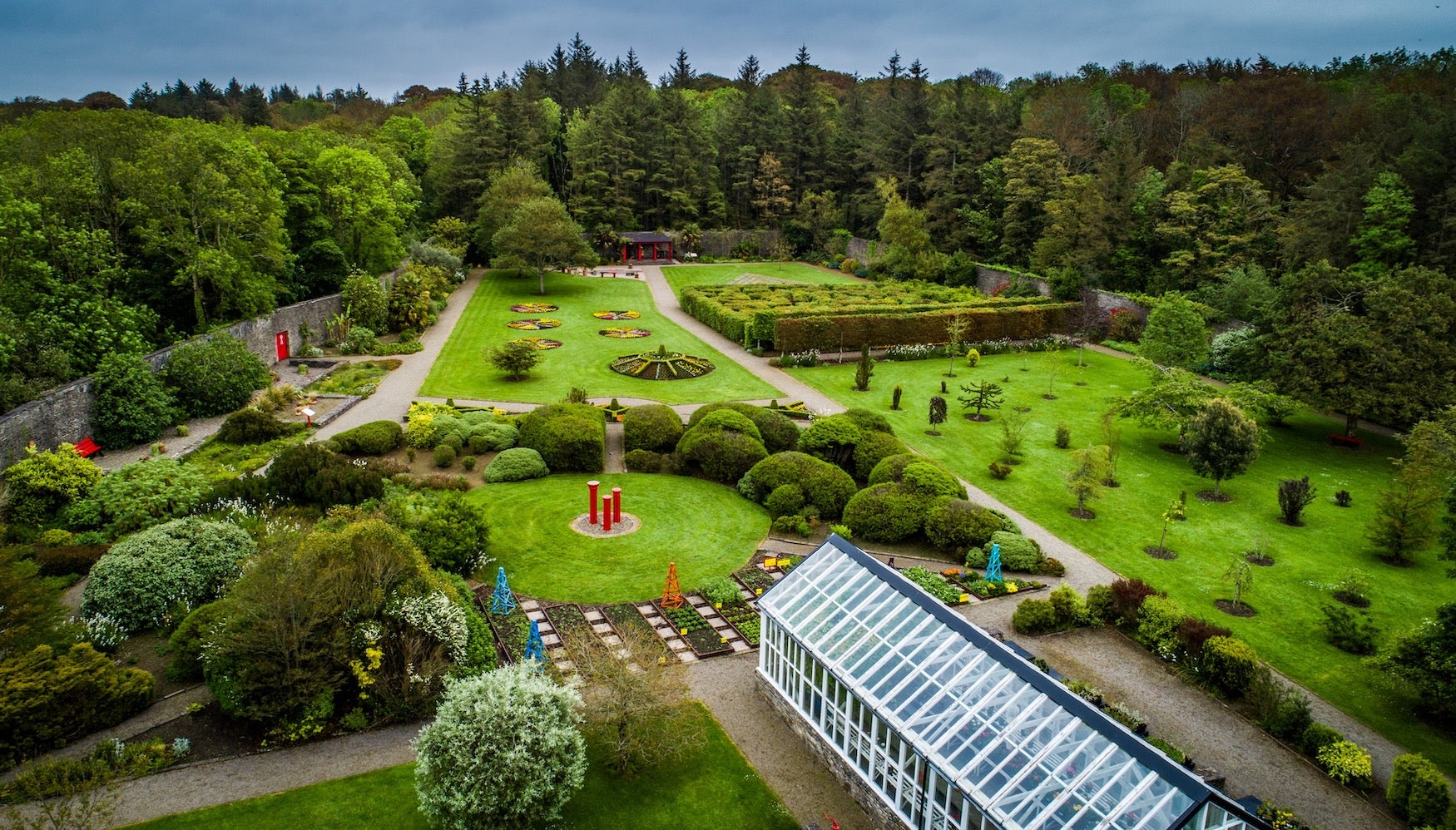 Aerial view of the Vandeleur Walled Gardens in Kilrush, County Clare