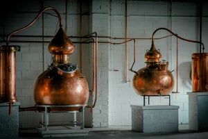 Closeup view of the distillation process at Drioglann Loch Measc