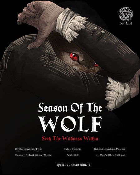 An image of a wolf creature sheilding our view with its arms