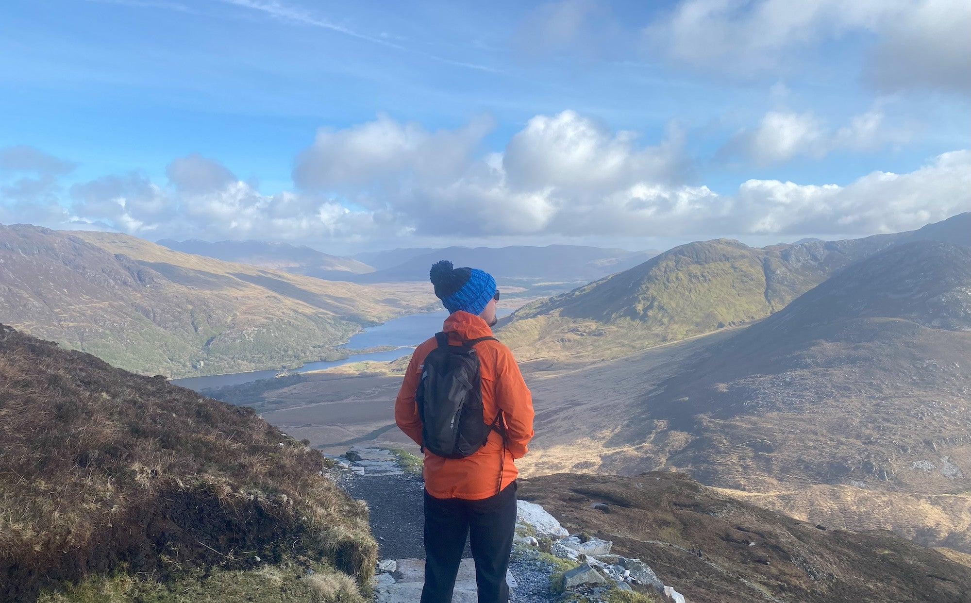A hiker on the Diamond Trail in Connemara National Park, Co Galway