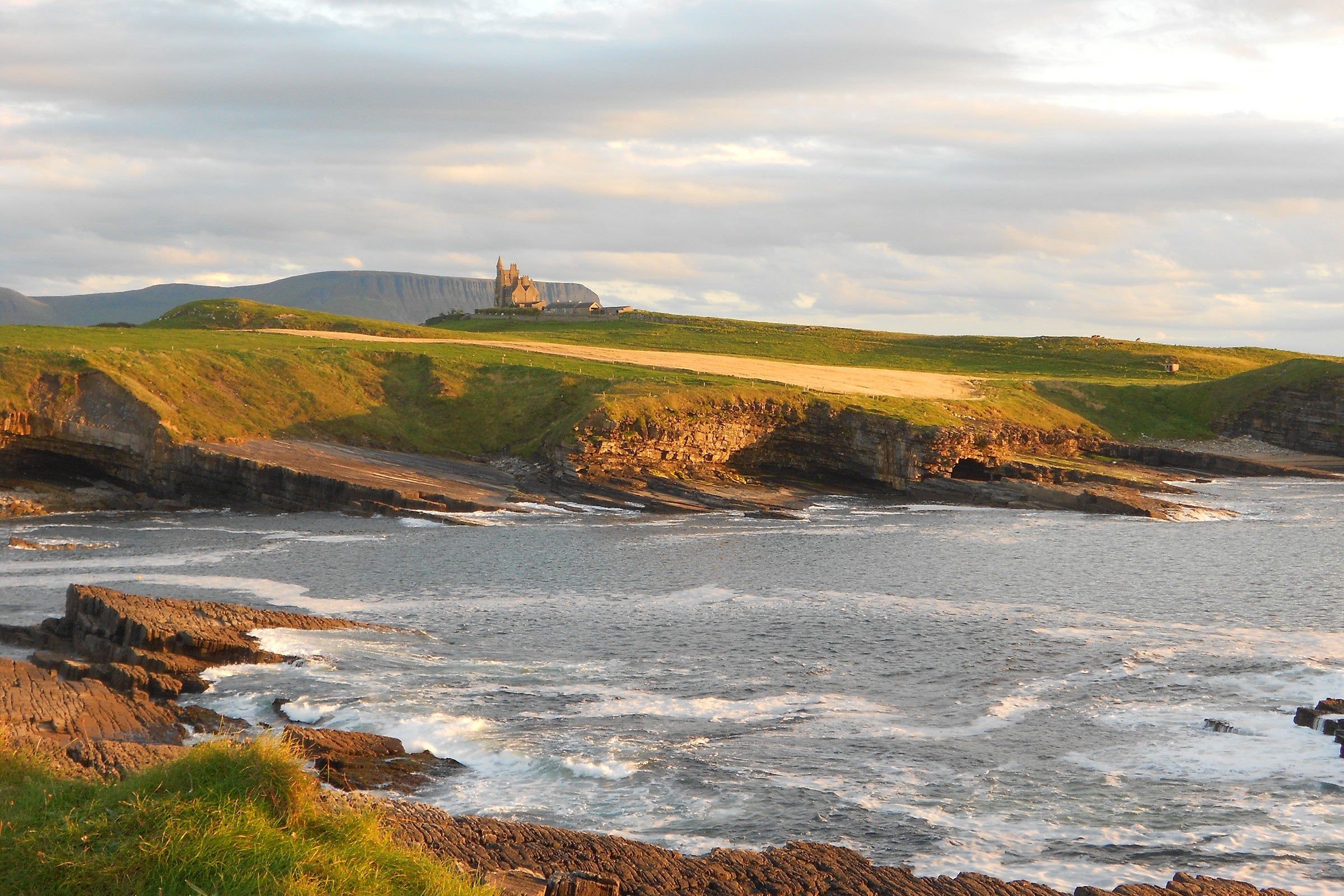 Looking out across the sea towards Classiebawn Castle, Mullaghmore, County Sligo 