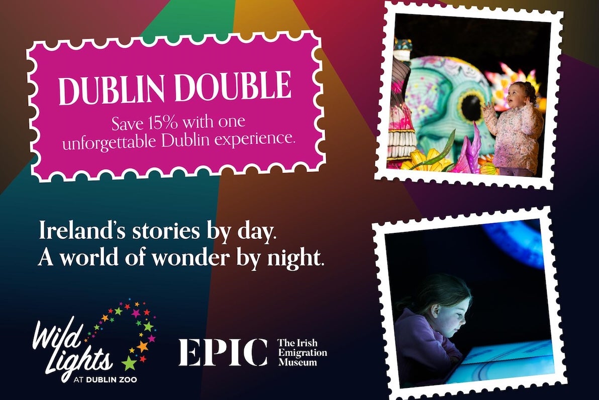 Promotional graphic for Dublin Double EPIC Museum and Dublin Zoo