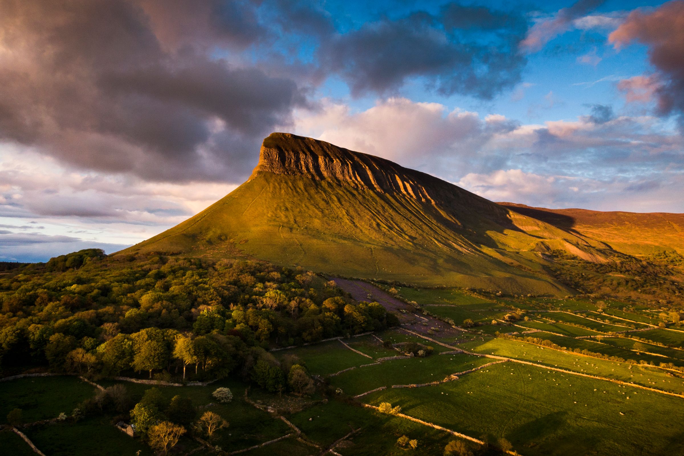 Low clouds hanging over Benbulben, Co Sligo at sun set