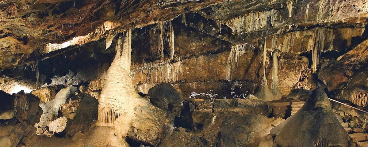 Stalactites and stalagmites inside Mitchelstown Cave