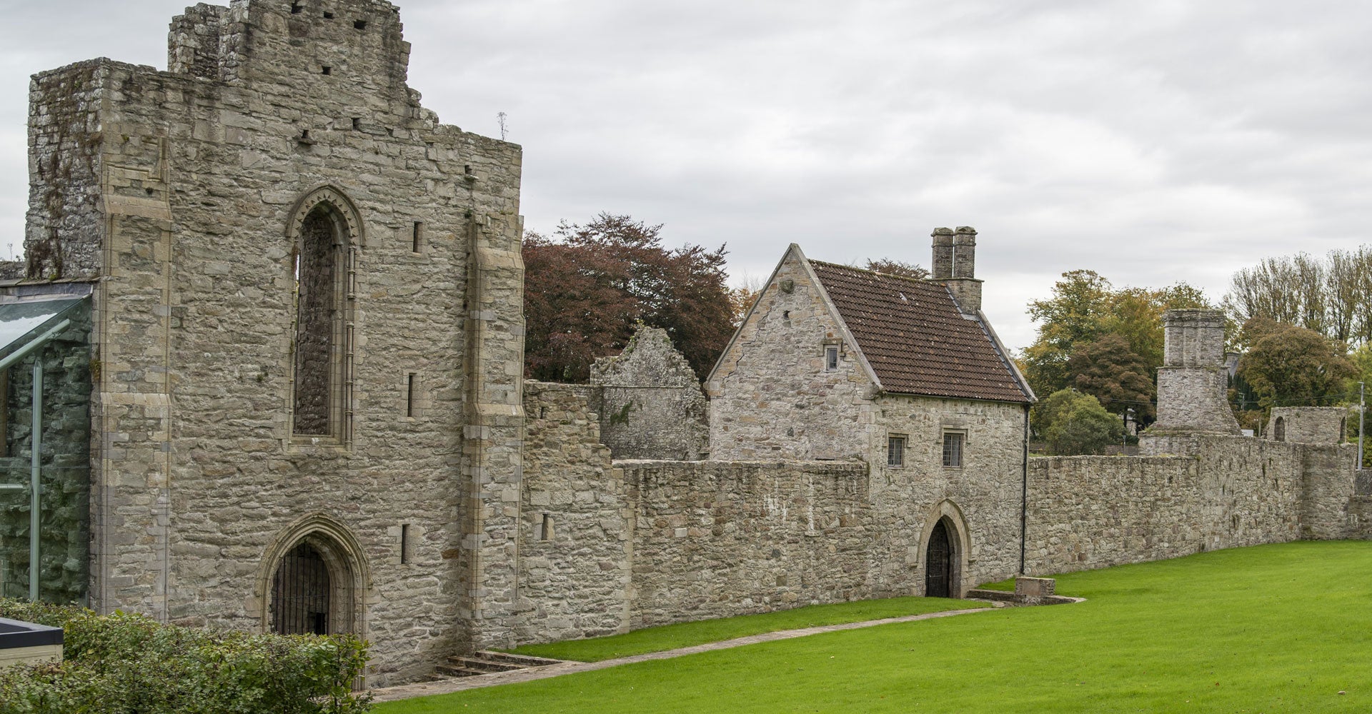 View of Boyle Abbey across the lawn