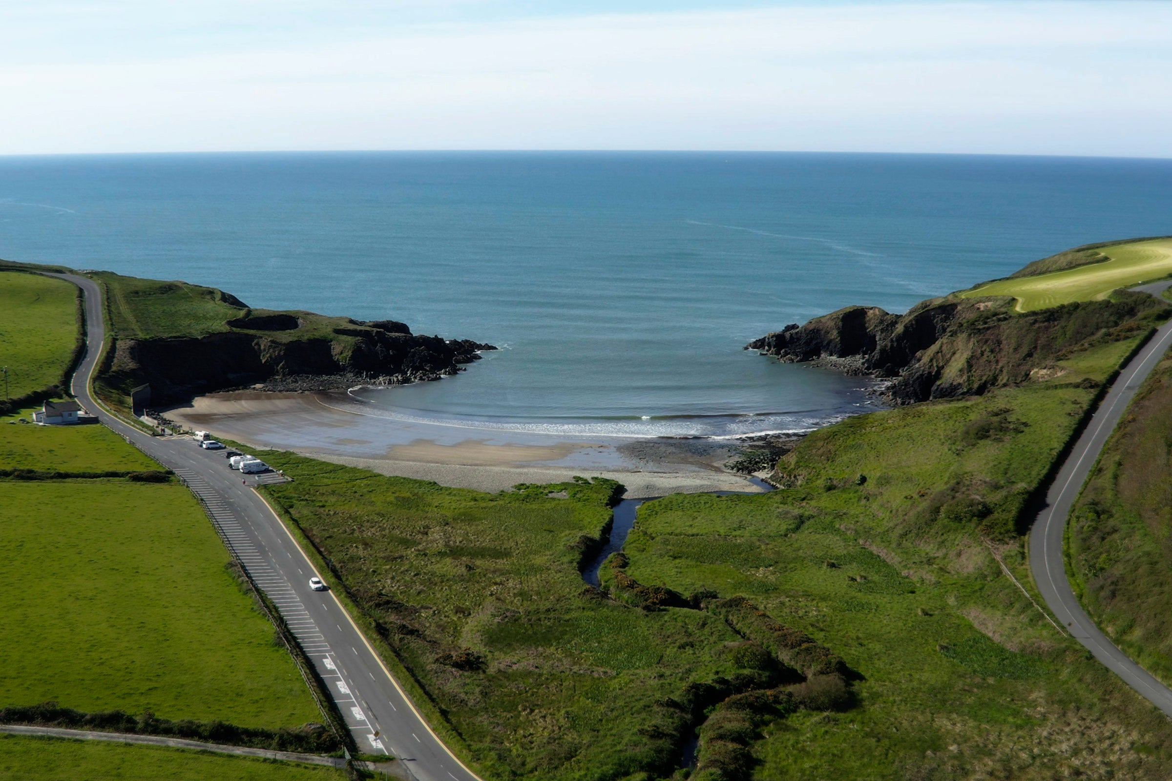 Aerial image of Kilmurrin beach, cove and headland, County Waterford