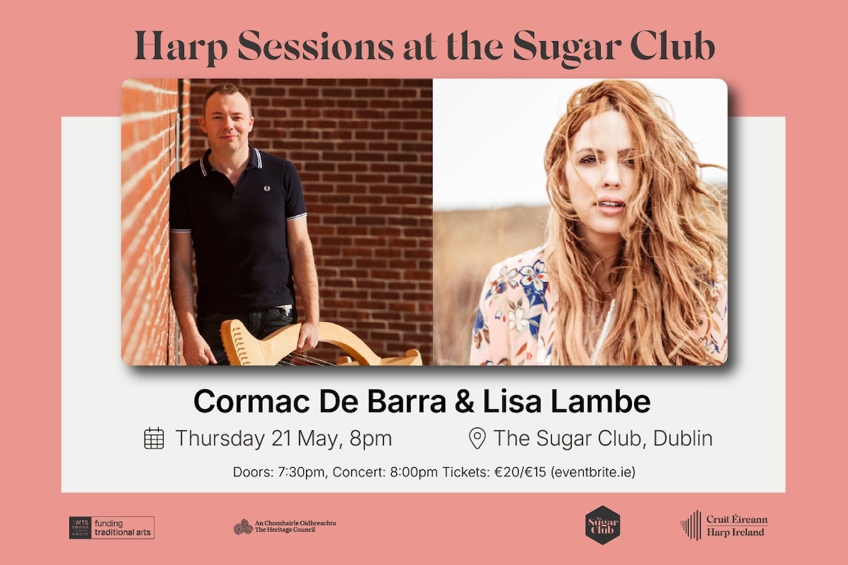 Poster with 2 photos of a woman outdoors and a man leaning against a brick wall.