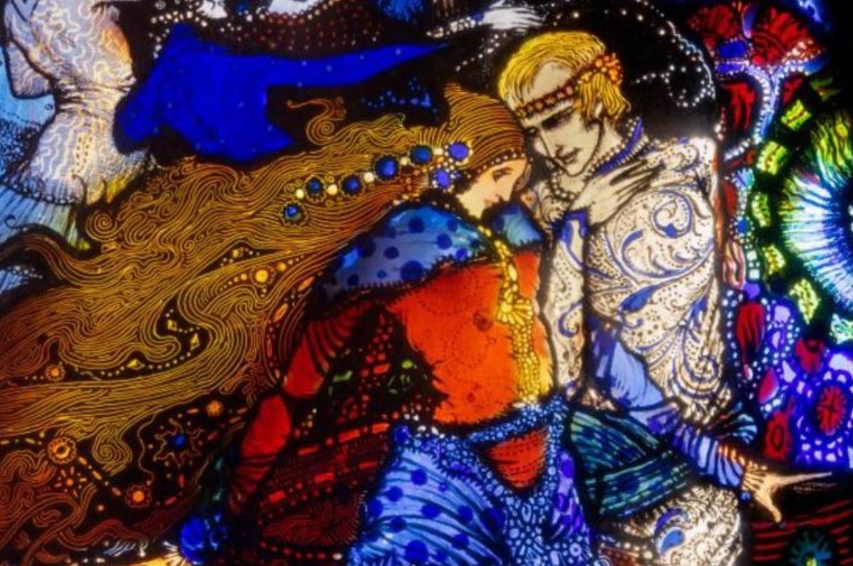 A close-up image of Harry Clarke's 'A Meeting'