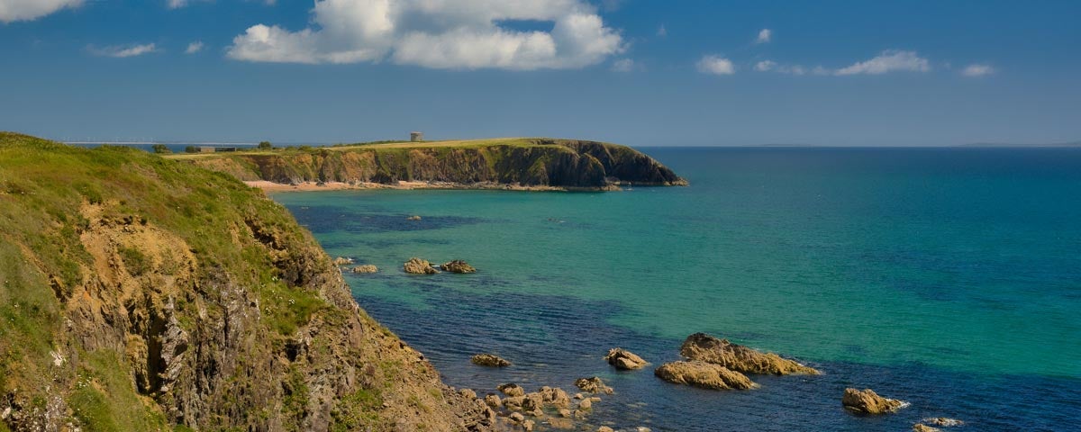 Coastal edge and blue water at Baginbun Head in Wexford