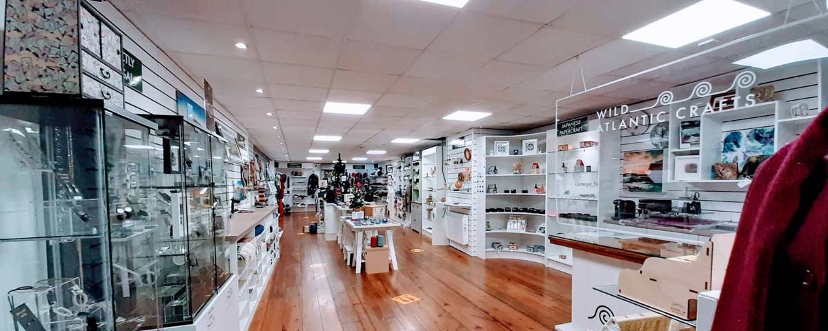 View of shelves of crafts in Wild Atlantic Crafts