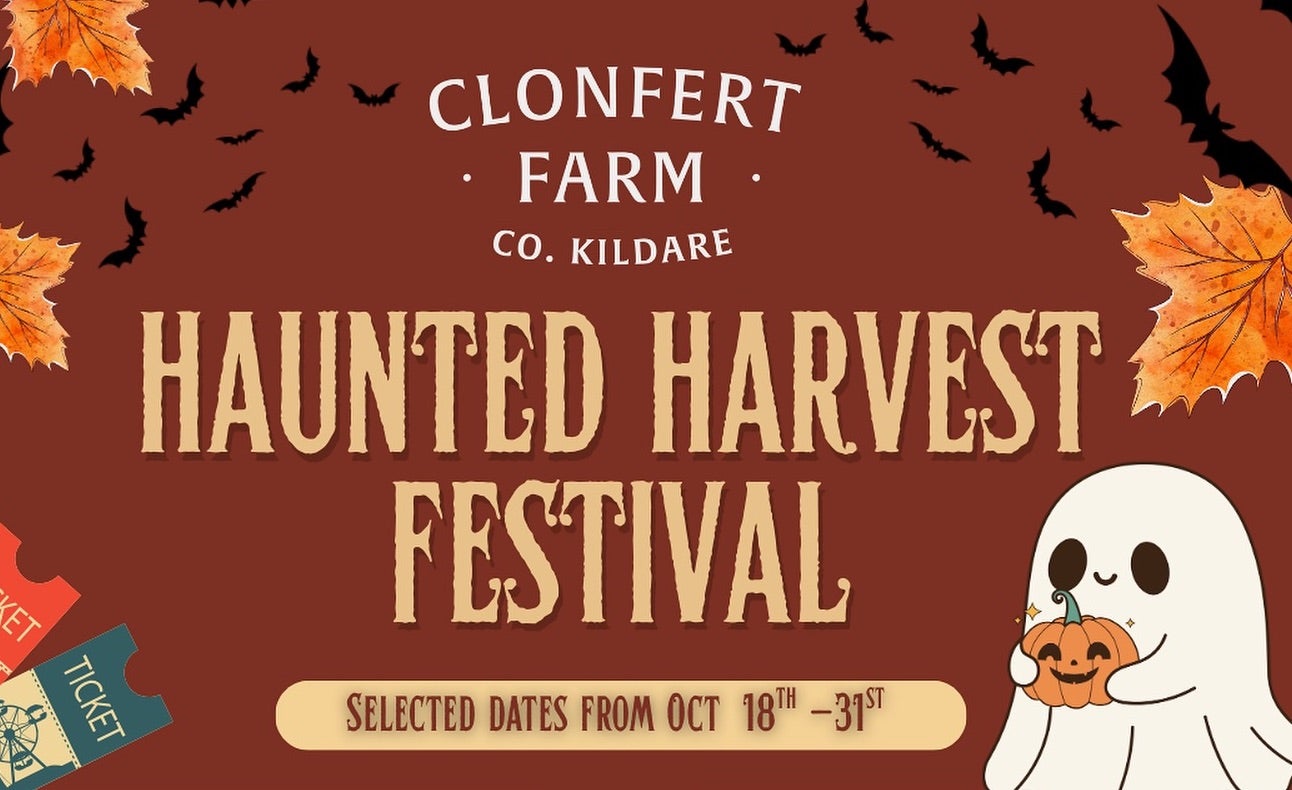 Brown and orange poster for Haunted Harvest Festival at Clonfert Farm