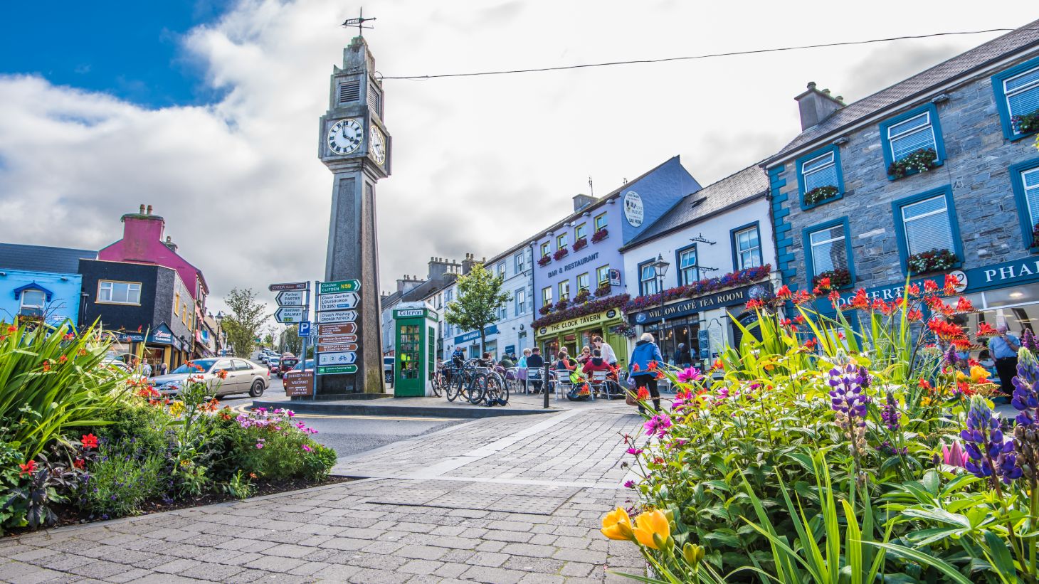 Bright flowers in a square in Westport, Mayo