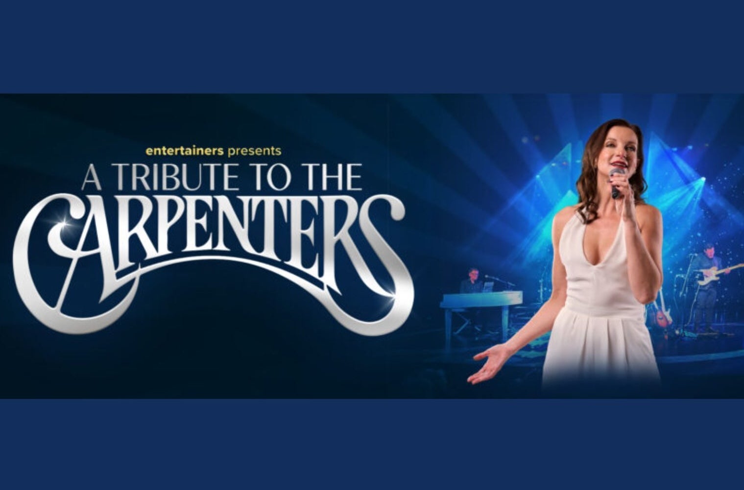 A Tribute to The Carpenters, woman in white dress singing into a mic she's holding